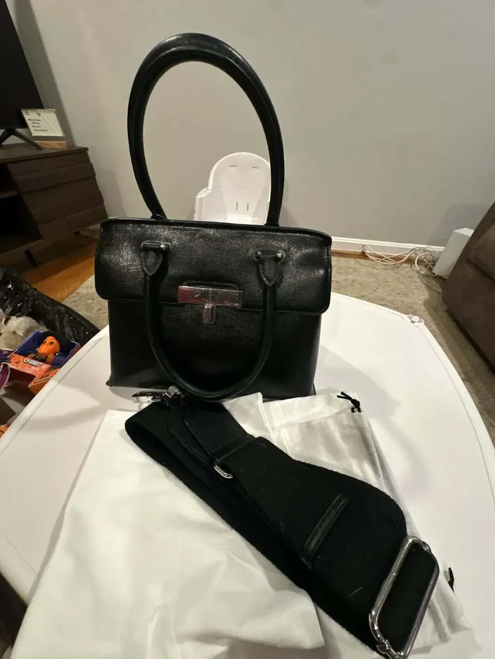Calvin Klein Becky Turn Lock Satchel Black Silver